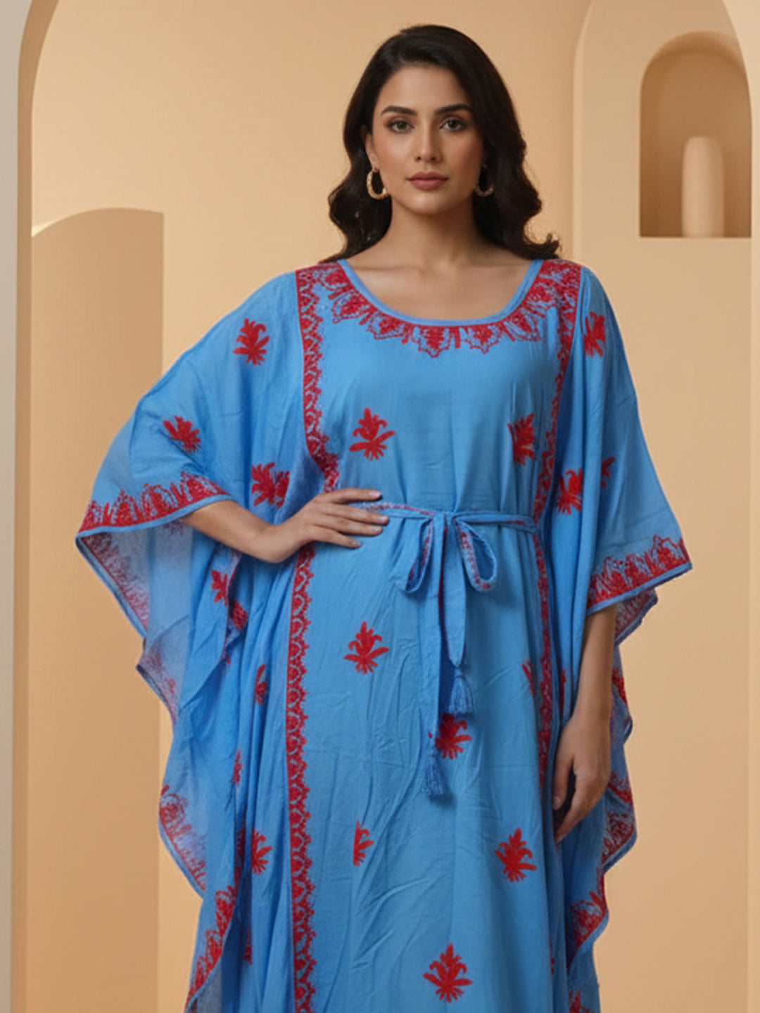 Hand Embroidered Chikankari Modal Kaftan-AL3604A Denimandred