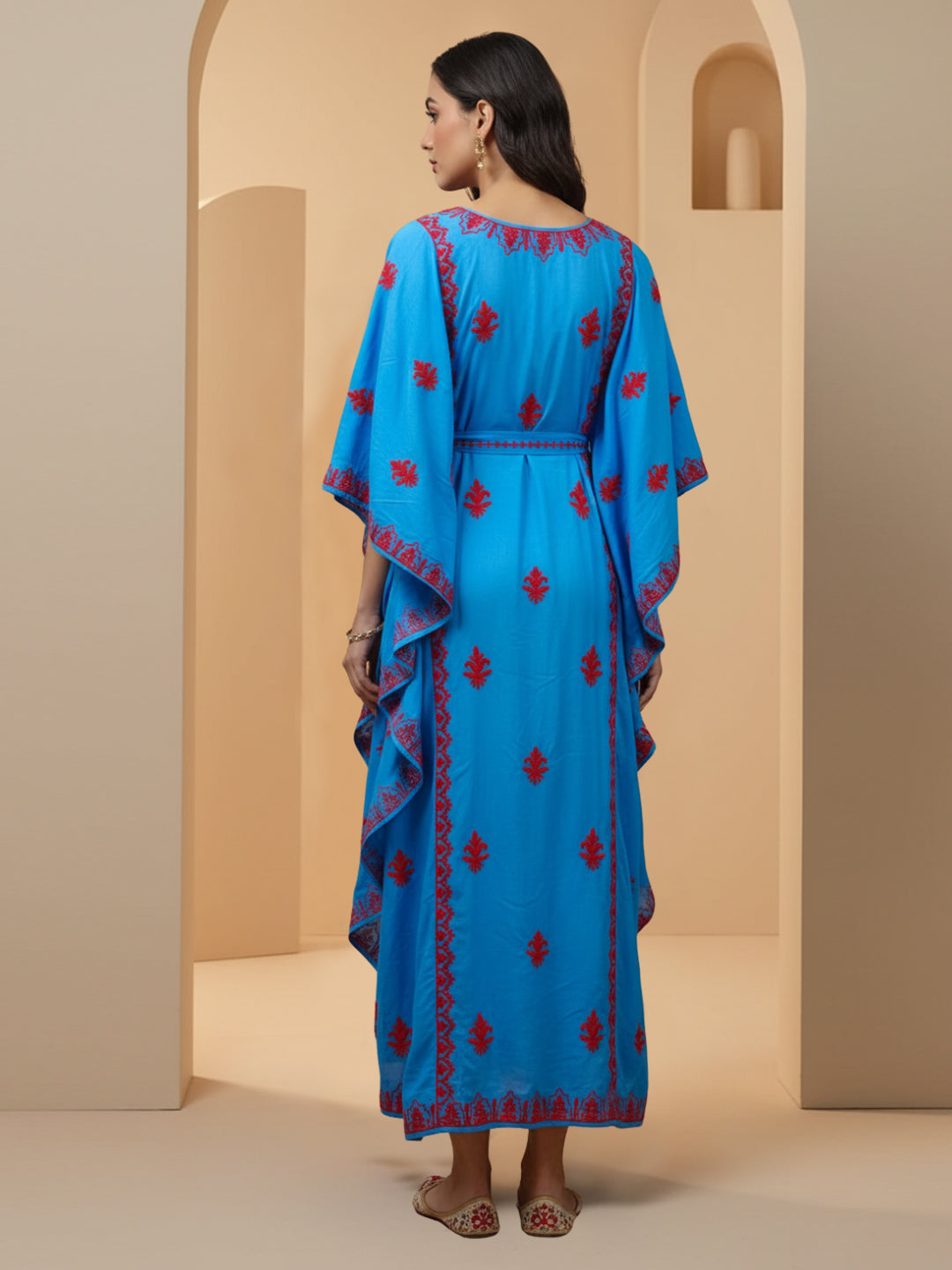 Hand Embroidered Chikankari Modal Kaftan-AL3604A Denimandred