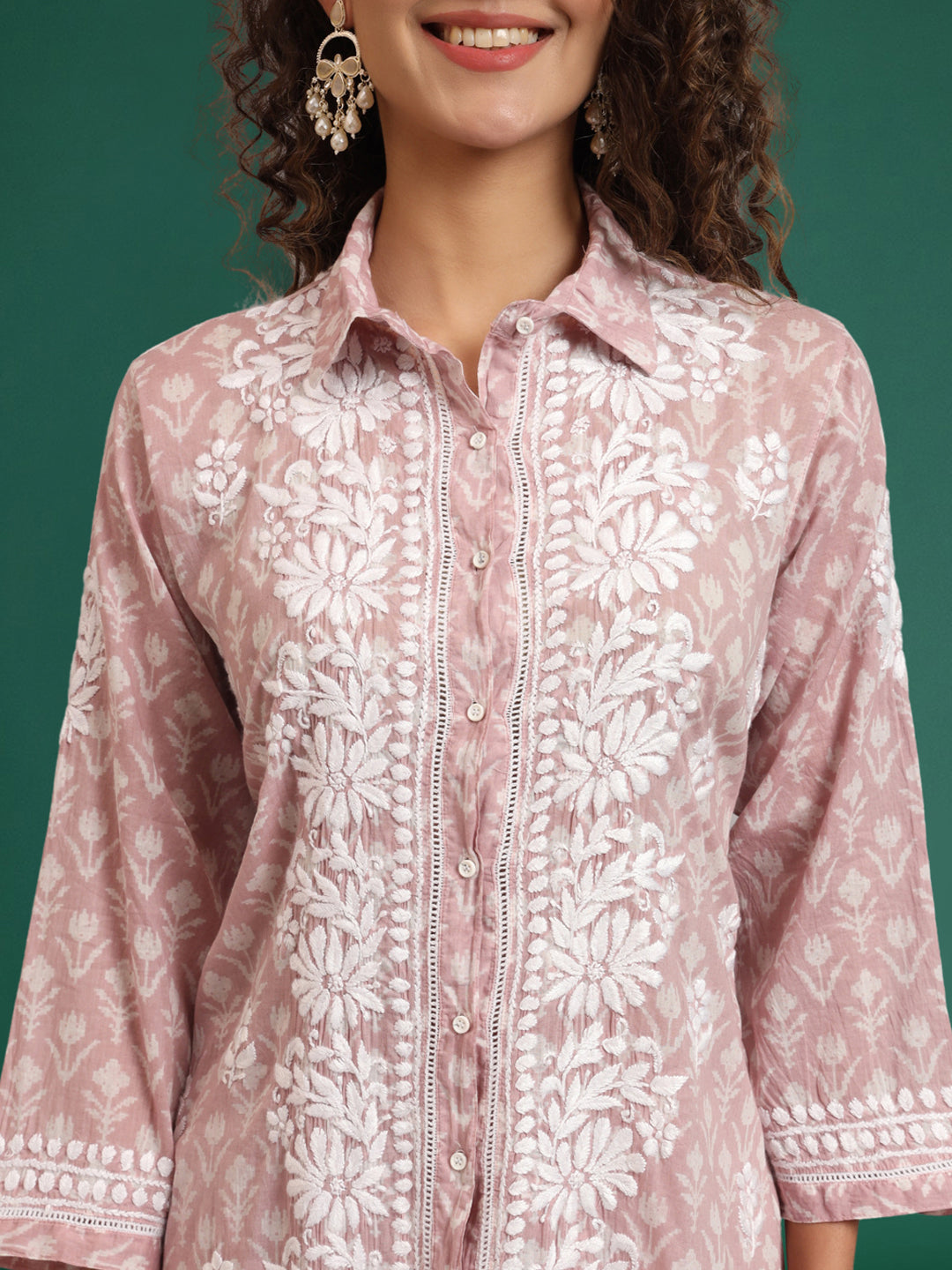 Women Chikankari Printed Mulmul Co-Ord Set for Women-AL4054 Onionpink