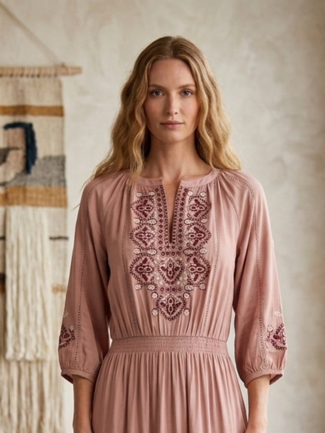 Women Embroidered Rayon Full Length Dress -AL3727