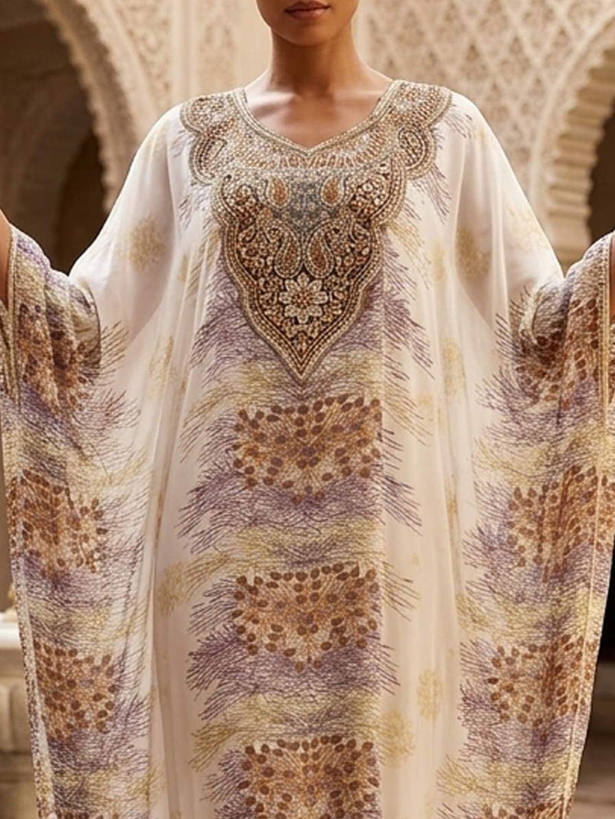 Women Floral Embroidered Chiffon Kaftan-AL3831