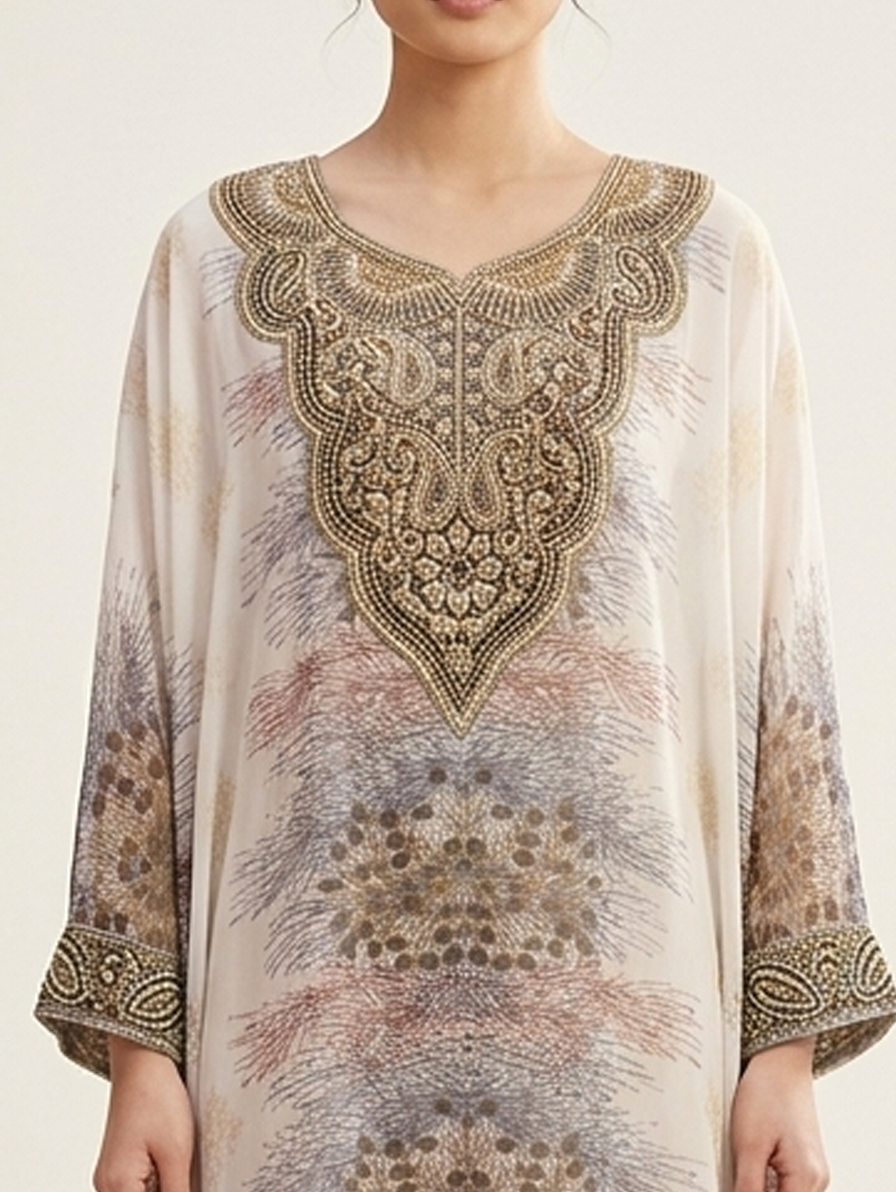 Women Floral Embroidered Chiffon Kaftan-AL3831