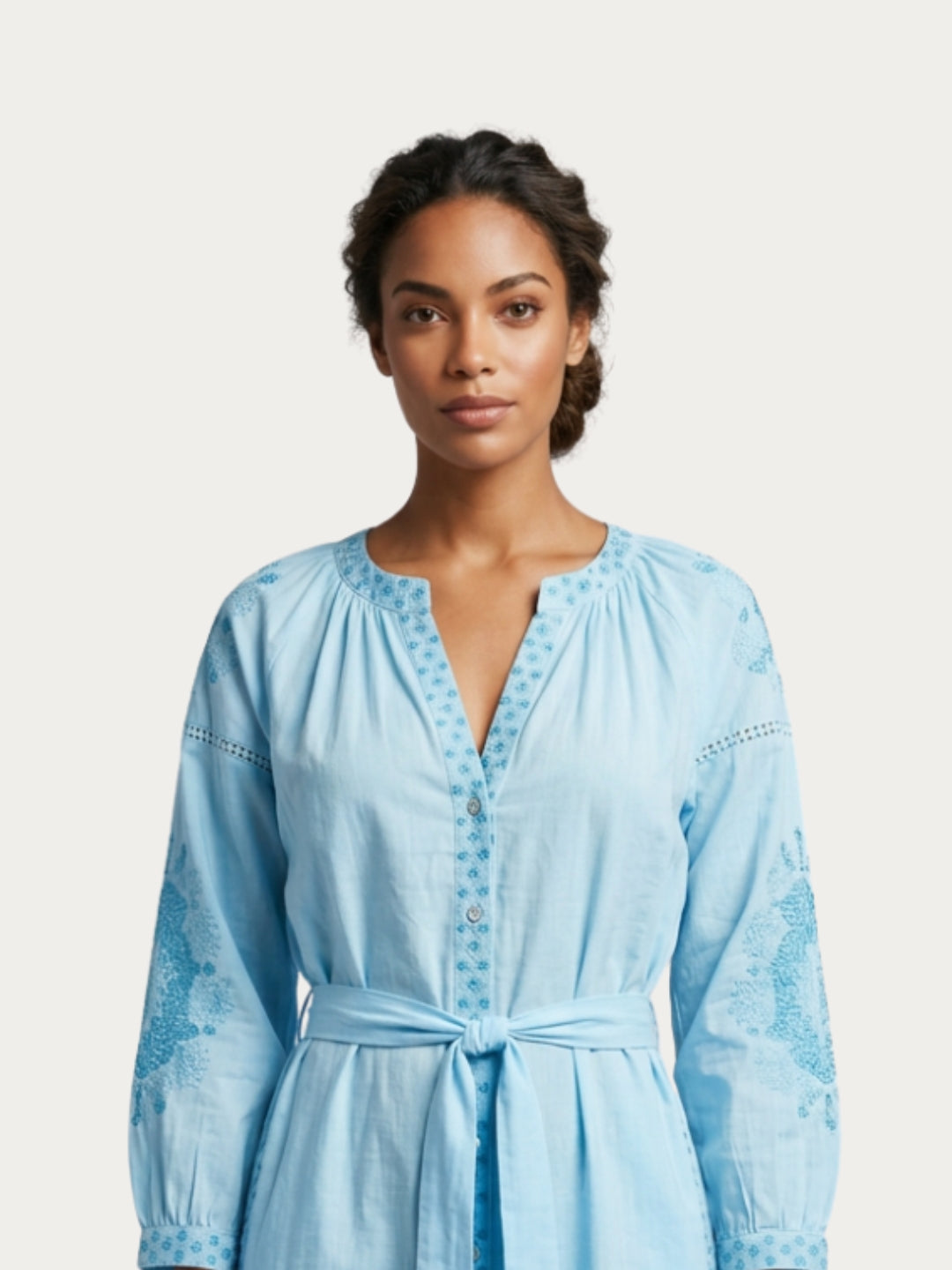 Women Embroidered With Belt Cotton Rayon Dress -AL3722