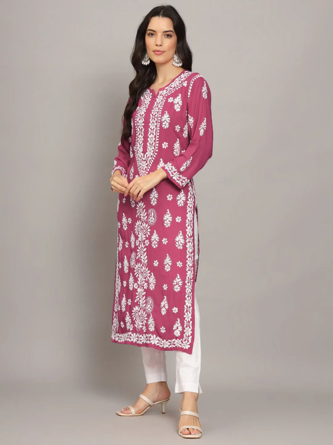 Women Chikankari Hand Embroidered Modal Kurta -AL4042 Mulberry