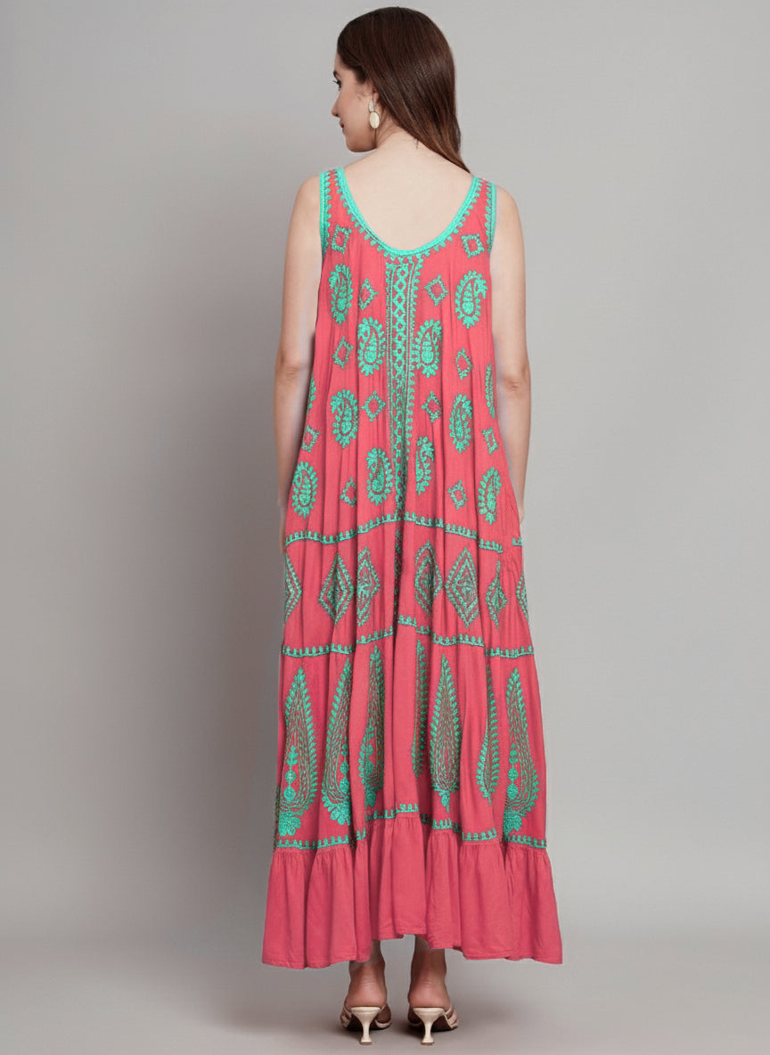 Hand Embroidered Chikankari Modal Kaftan-AL3605C