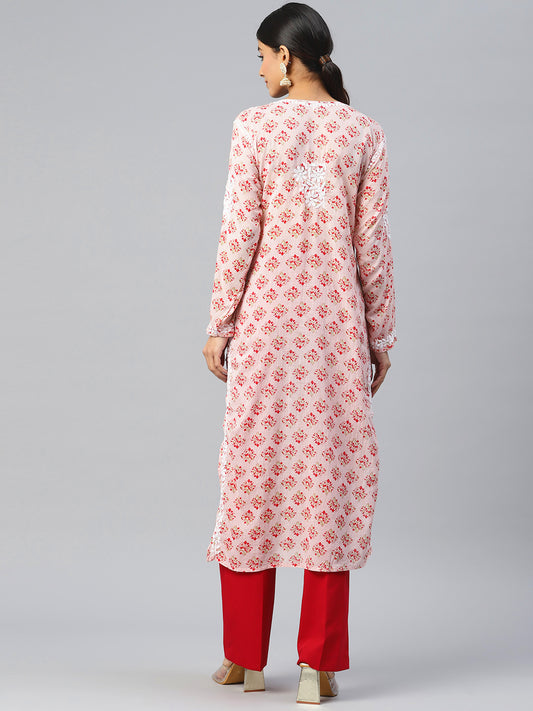 Women Hand Embroidered Chikankari Cotton Kurta-AL3649 Pink