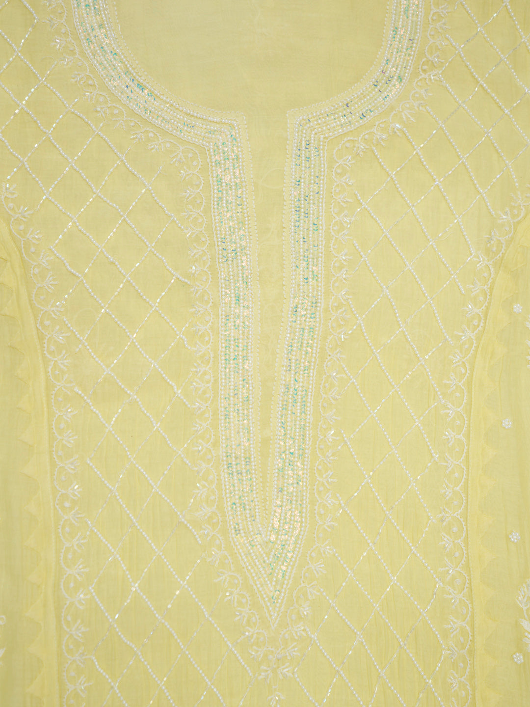 Women Hand Embroidered Premium Chikankari Mul Chanderi Unstitched Kurta Dupatta Bottom Set-ALSCA85201FS Yellow