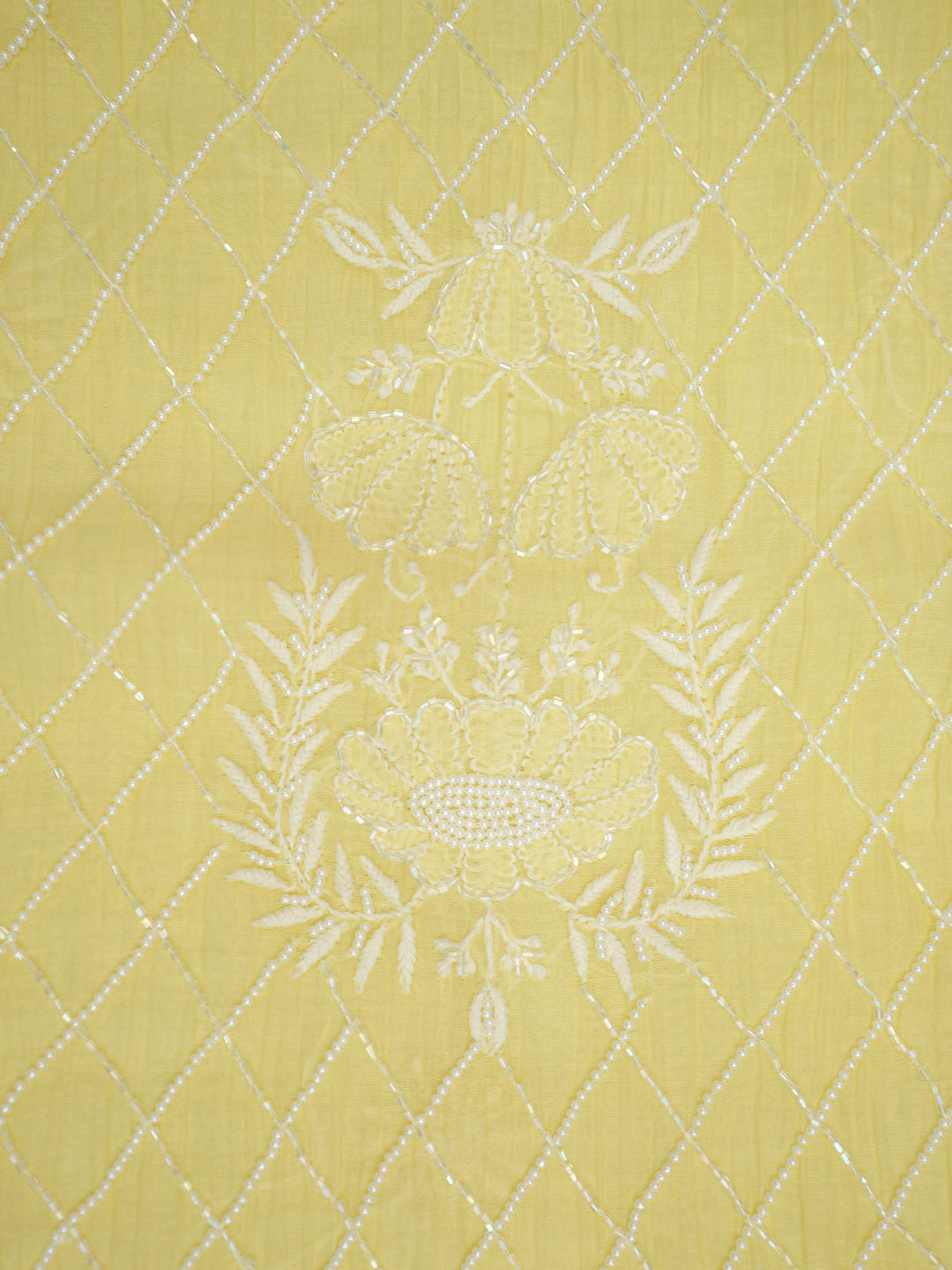 Women Hand Embroidered Premium Chikankari Mul Chanderi Unstitched Kurta Dupatta Bottom Set-ALSCA85201FS Yellow