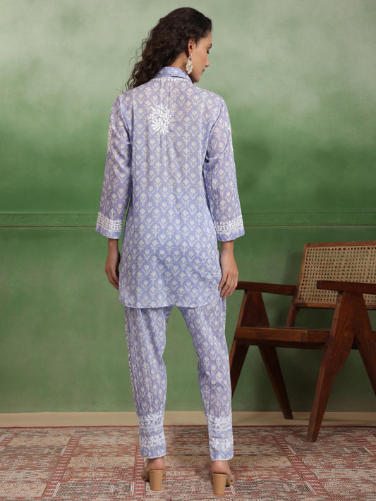 Women Chikankari Printed Mulmul Co-Ord Set for Women-AL4054 Mauve