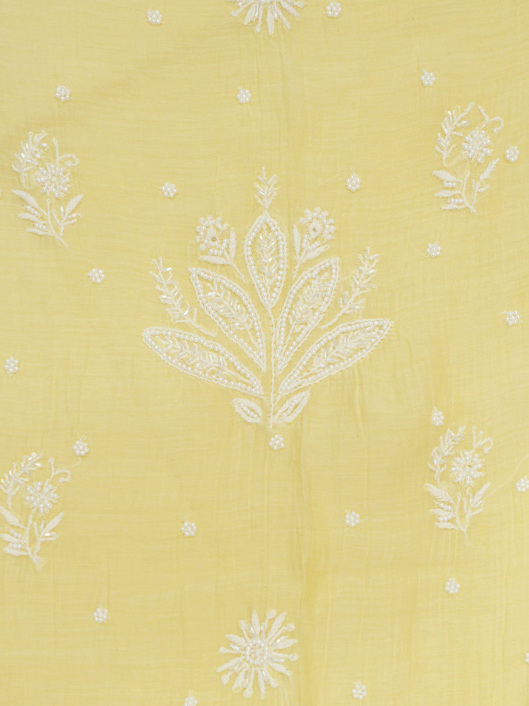 Women Hand Embroidered Premium Chikankari Mul Chanderi Unstitched Kurta Dupatta Bottom Set-ALSCA85201FS Yellow