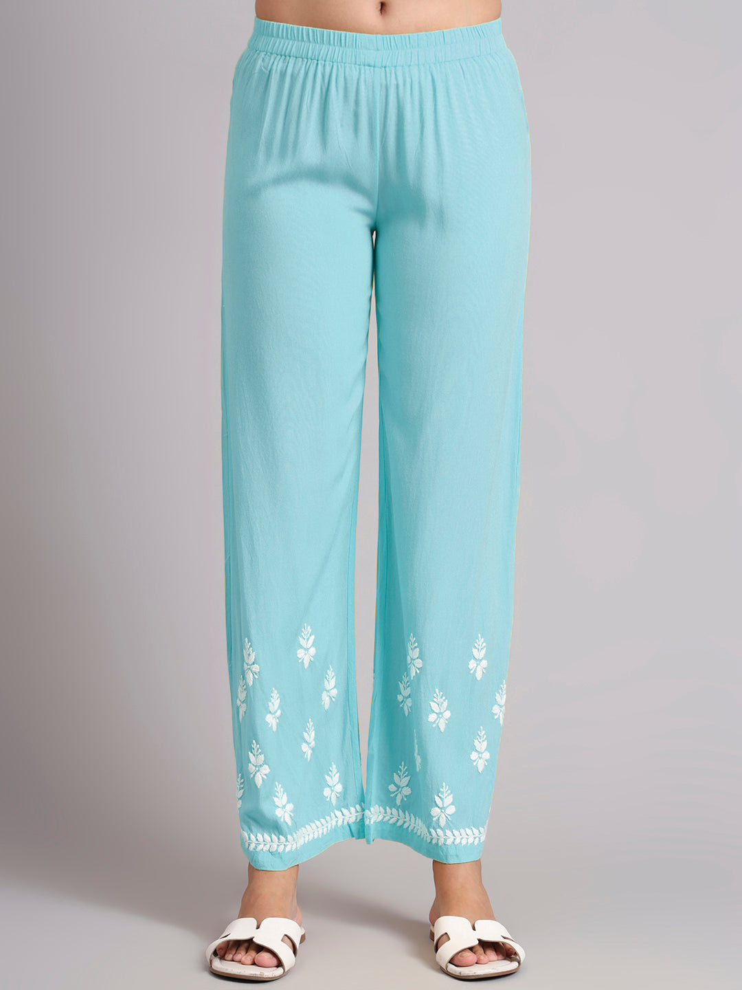 Women Hand Embroidered Lucknowi Chikankari Rayon Kurta Set-AL4078KS Skyblue