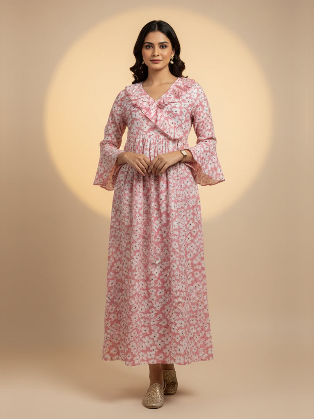 Women Printed Cotton Jalabiya-AL4008 Pink