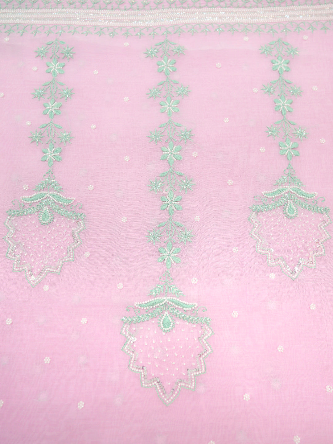 Women Hand Embroidered Premium Chikankari Mul Chanderi Unstitched Kurta Dupatta Bottom Set-ALSCA85201FS Pink