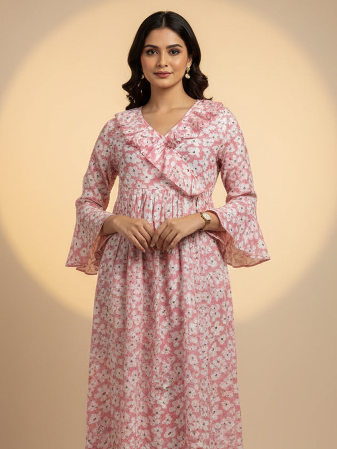 Women Printed Cotton Jalabiya-AL4008 Pink