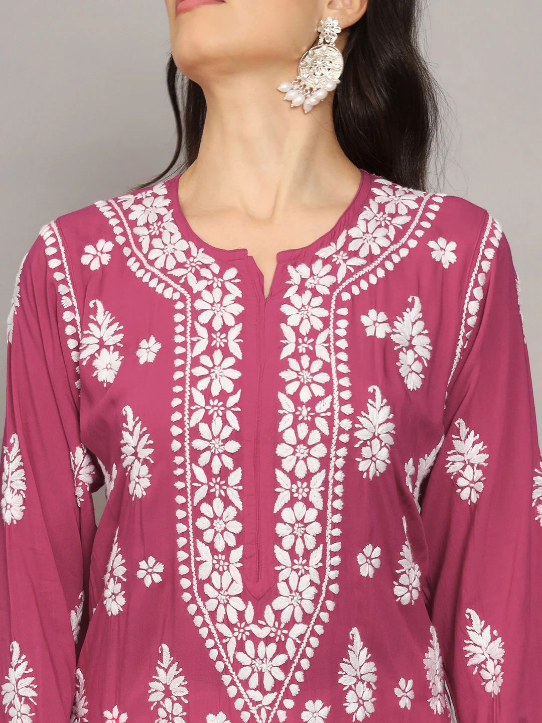 Women Chikankari Hand Embroidered Modal Kurta -AL4042 Mulberry
