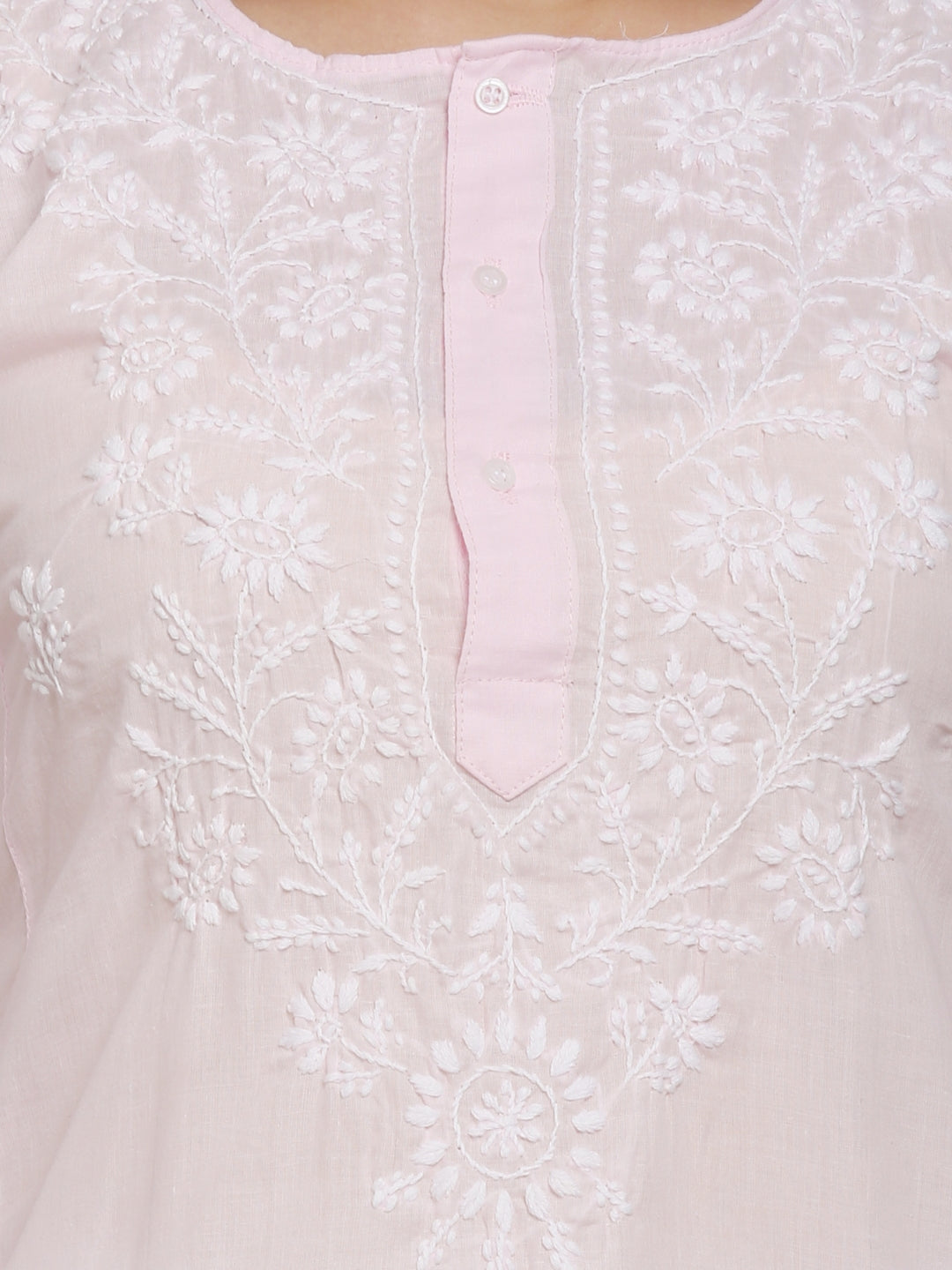 Hand Embroidered Chikankari Cotton Straight Kurta --ALNTV115 Babypink