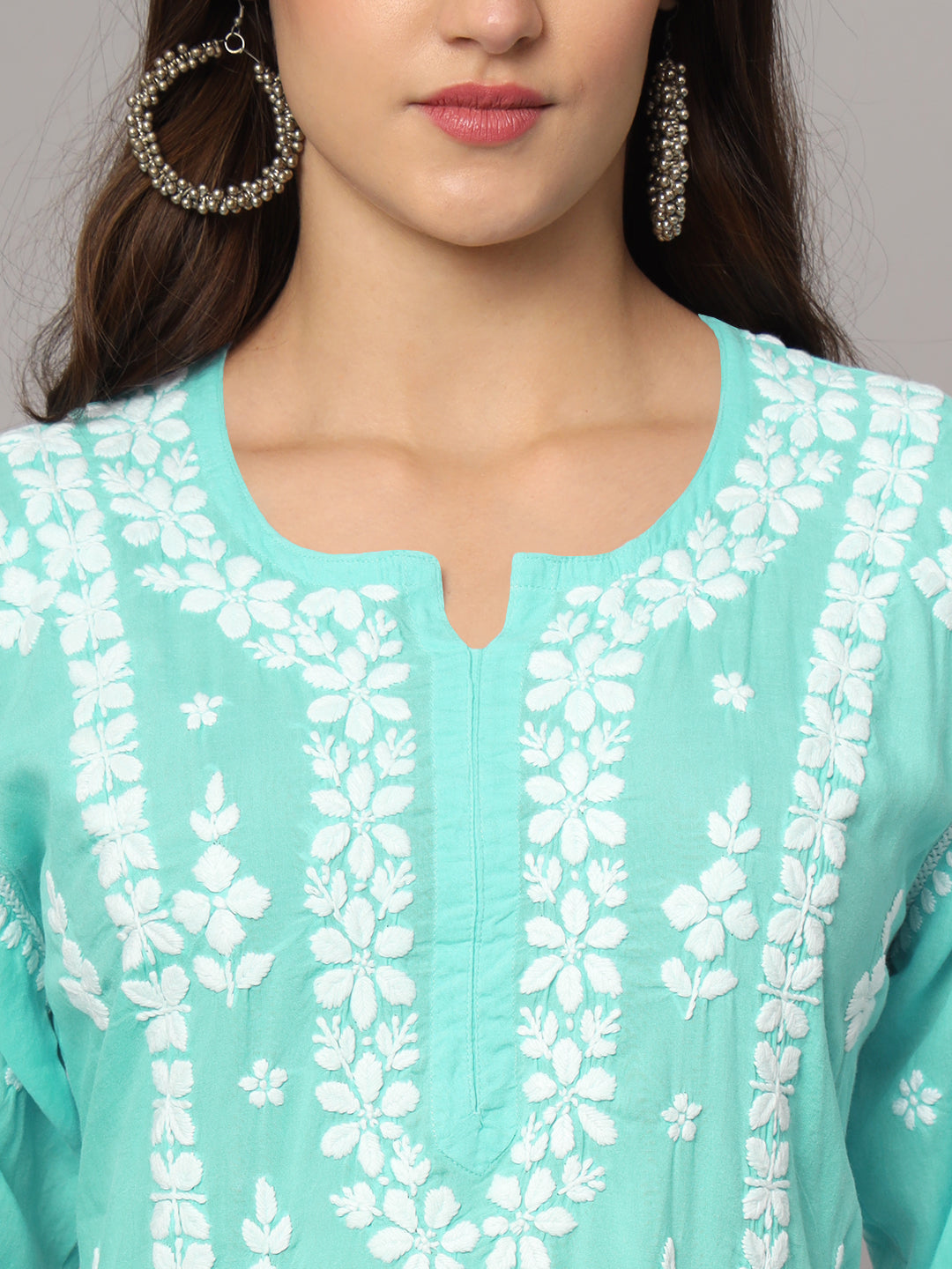 Women Hand Embroidered Chikankari Modal Kurta set-AL4049KS Seagreen