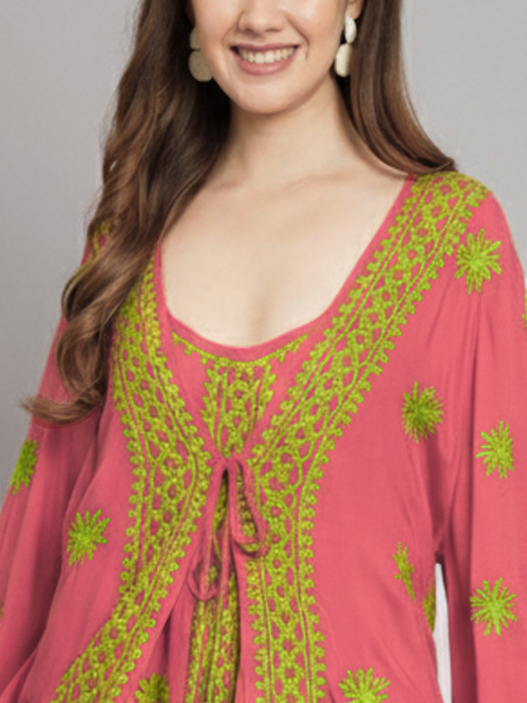 Hand Embroidered Chikankari Modal Kaftan-AL3605C