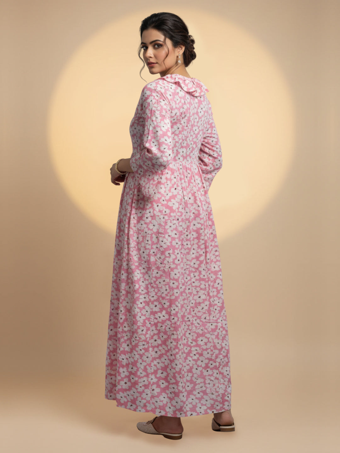 Women Printed Cotton Jalabiya-AL4008 Pink