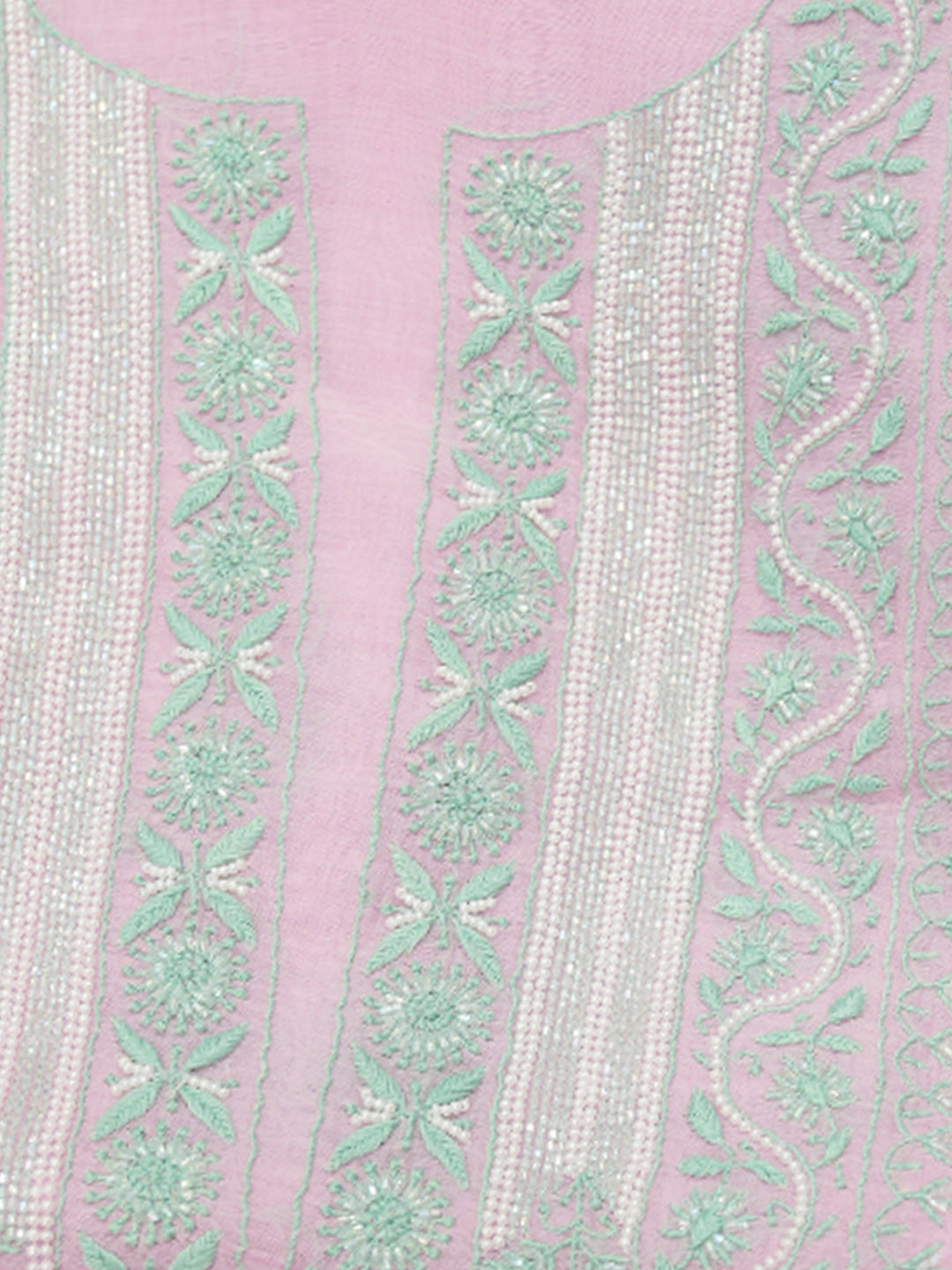 Women Hand Embroidered Premium Chikankari Mul Chanderi Unstitched Kurta Dupatta Bottom Set-ALSCA85201FS Pink