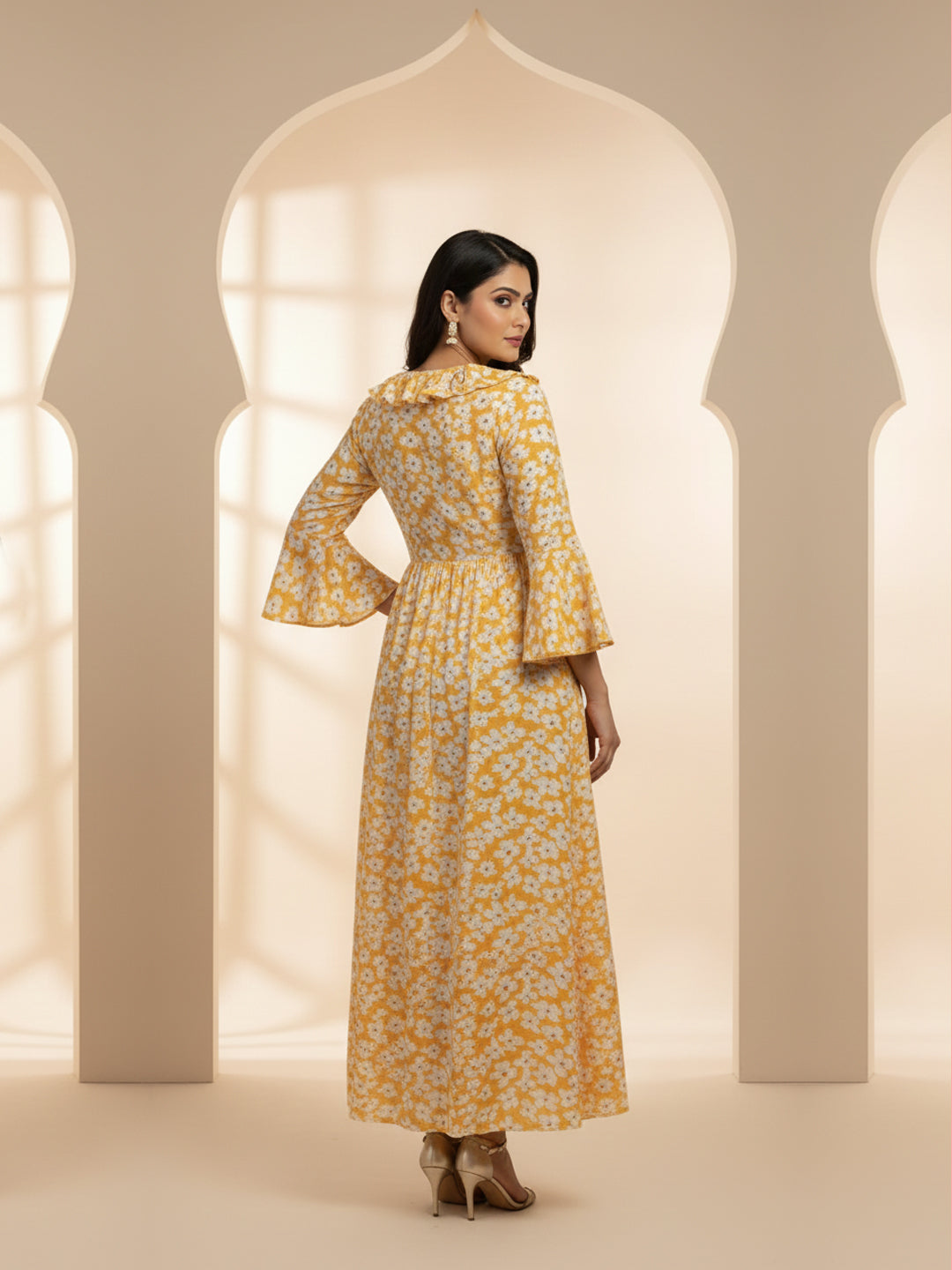 Women Printed Cotton Jalabiya-AL4008 Orange