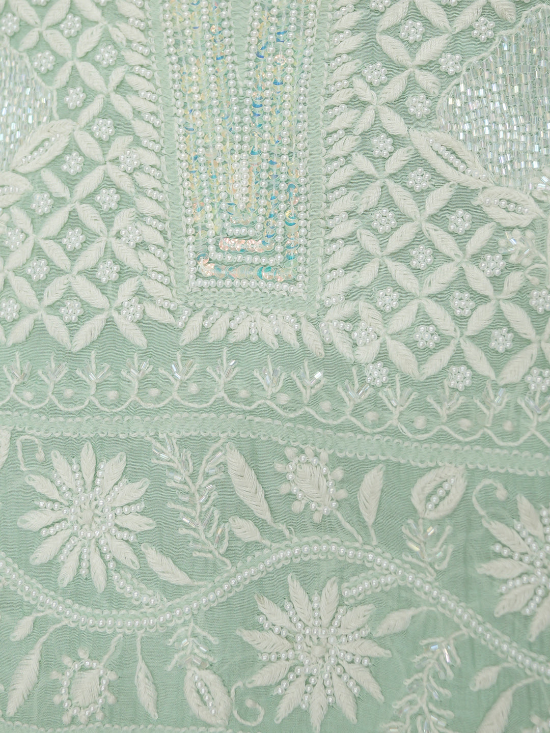 Women Hand Embroidered Premium Chikankari Mul Chanderi Unstitched Kurta Dupatta Bottom Set-ALSCA85201FS Sea Green