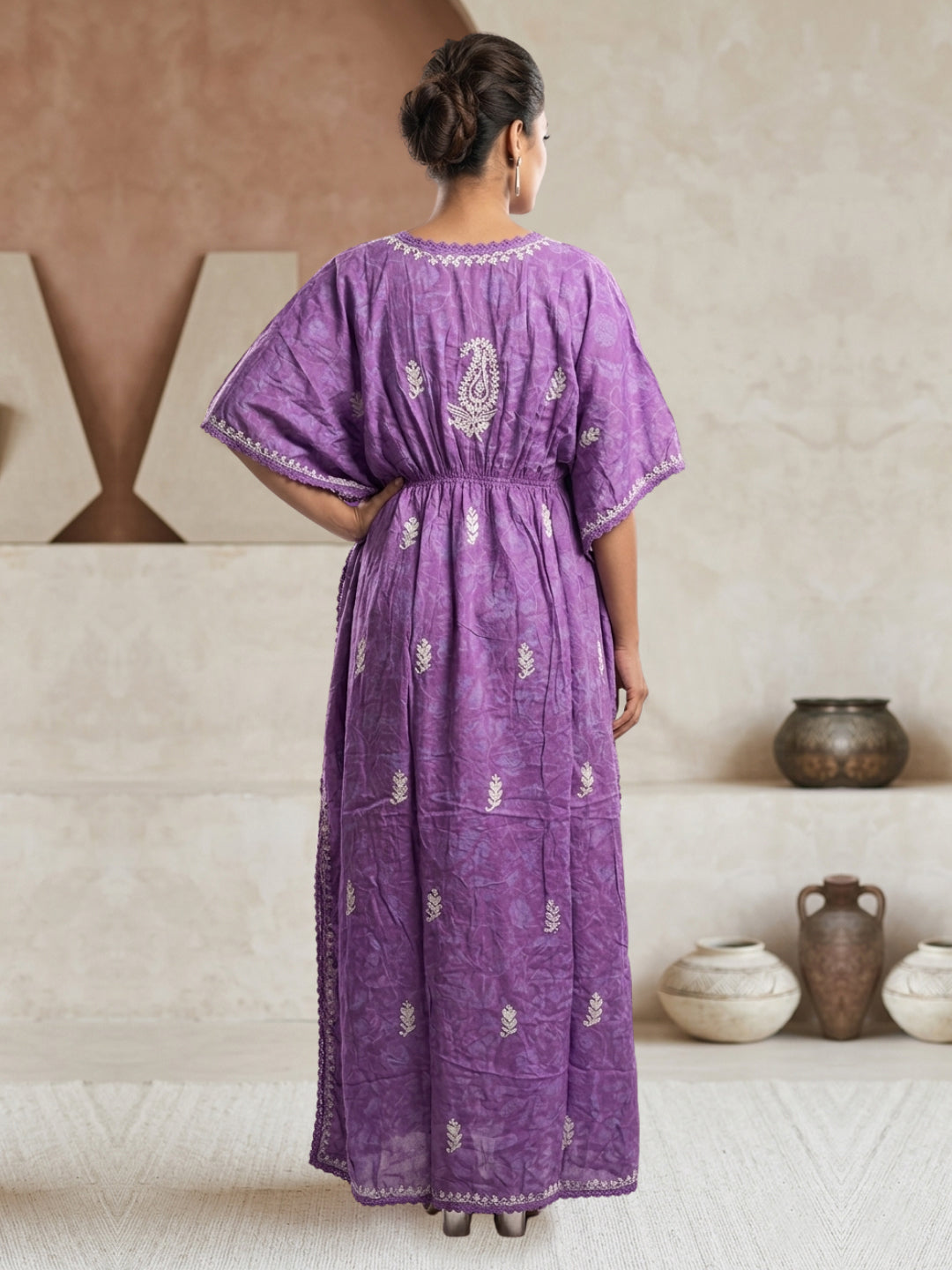 Hand Embroidered Chikankari Cotton Kaftan-AL3833 New Mauve