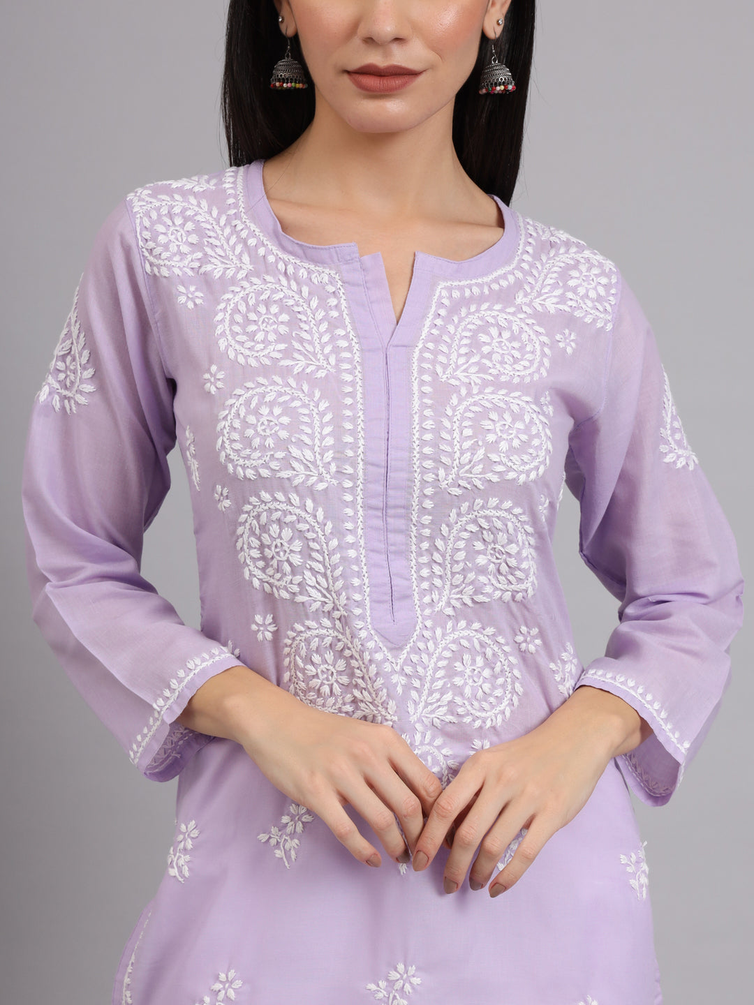 Hand Embroidered Chikankari Cotton Straight Kurta-AL3997 Mauve