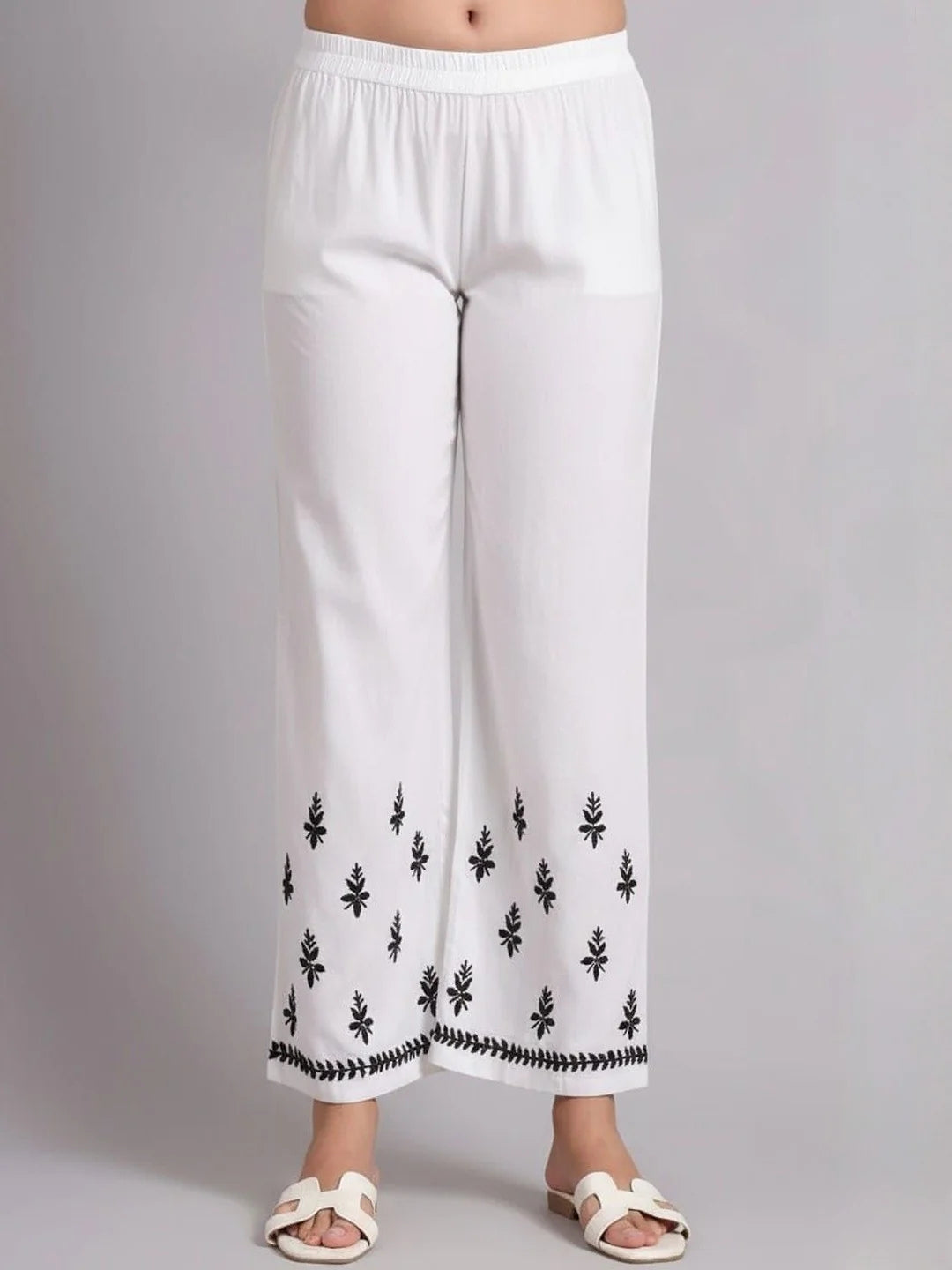 Women Hand Embroidered Lucknowi Chikankari Rayon Kurta Set-AL4078KS White & Black