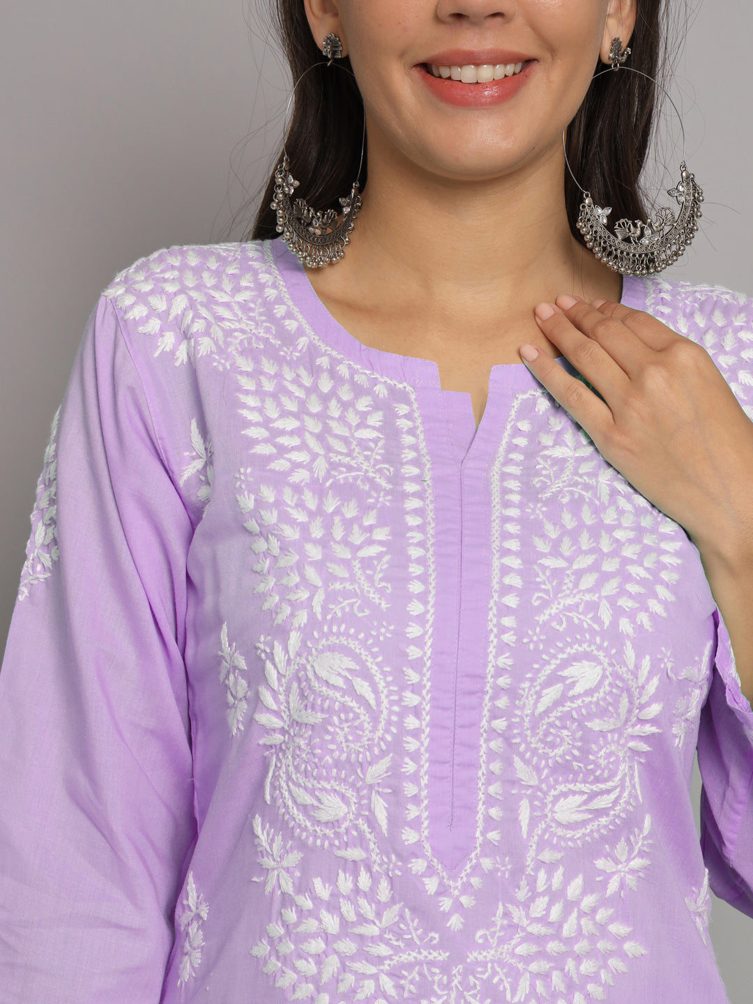 Women Hand Embroidered Chikankari Cotton Kurta Set-AL3674KS Lavender