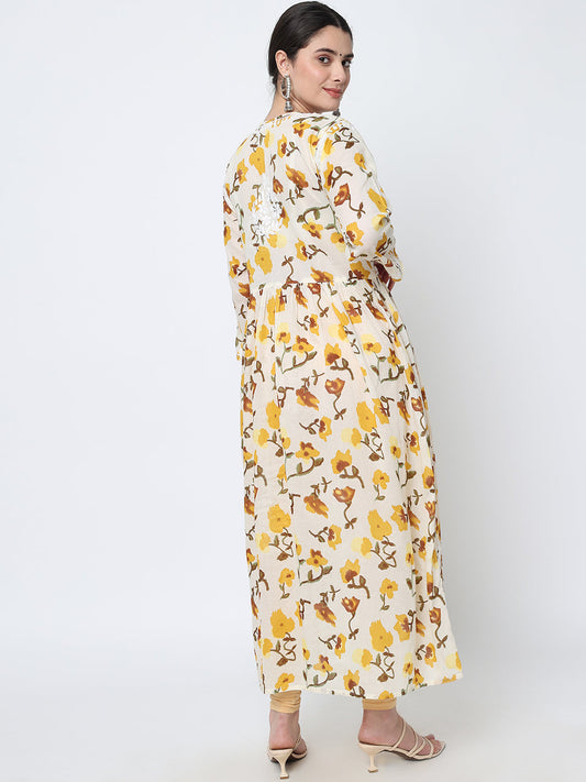 Women Hand Embroidered Chikankari Cotton Kurta-AL3580 Yellow