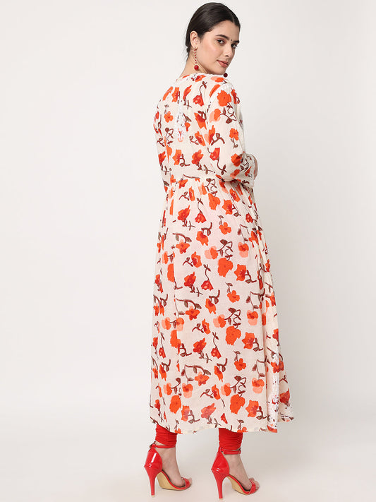 Women Hand Embroidered Chikankari Cotton Kurta-AL3580 Orange