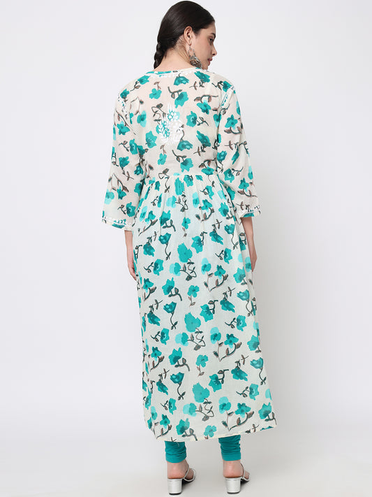 Women Hand Embroidered Chikankari Cotton Kurta-AL3580 Green
