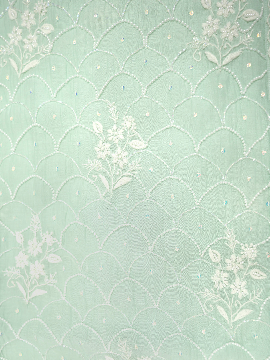 Women Hand Embroidered Premium Chikankari Mul Chanderi Unstitched Kurta Dupatta Bottom Set-ALSCA85201FS Sea Green