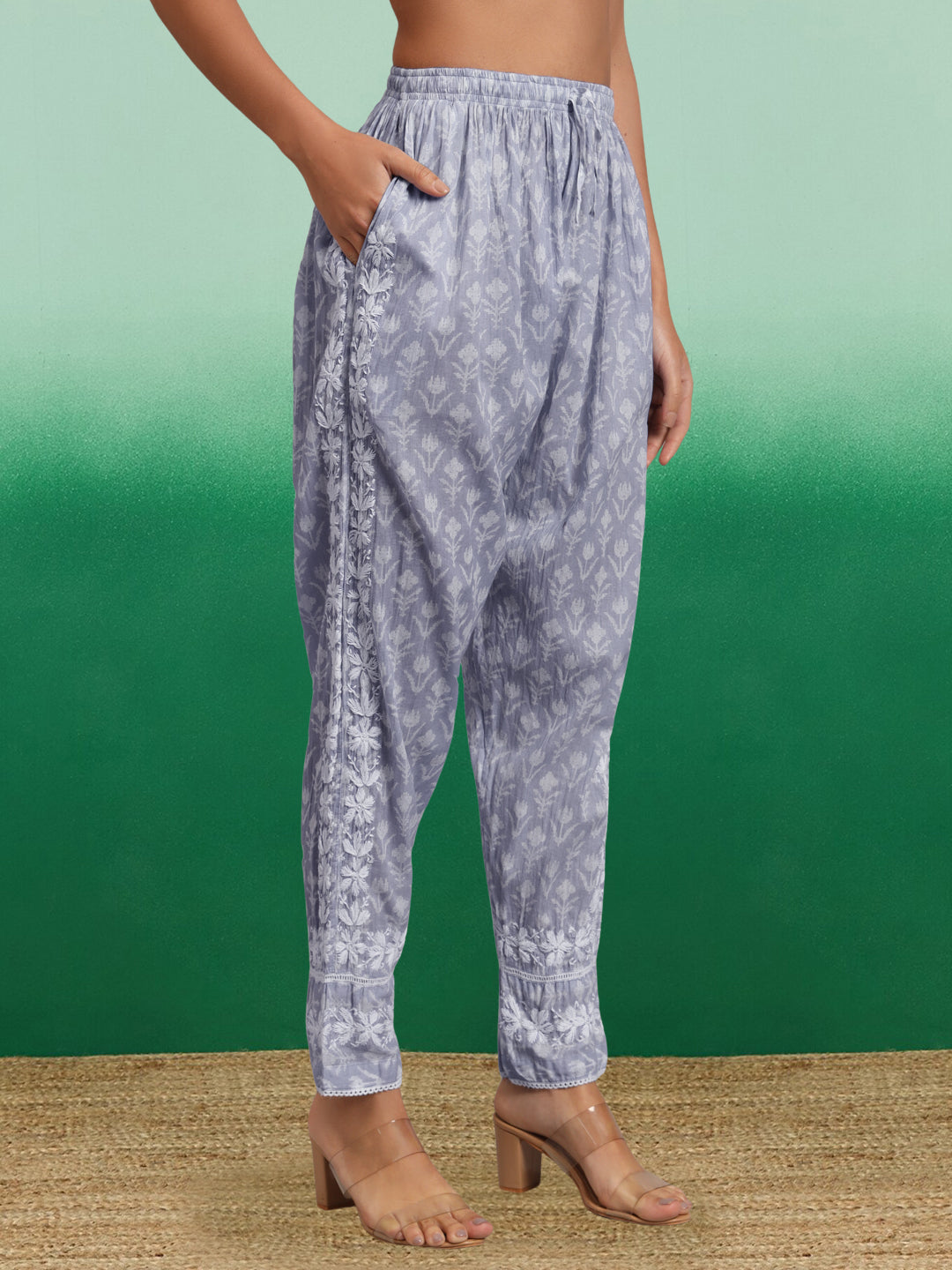 Women Chikankari Printed Mulmul Co-Ord Set for Women-AL4054 Grey
