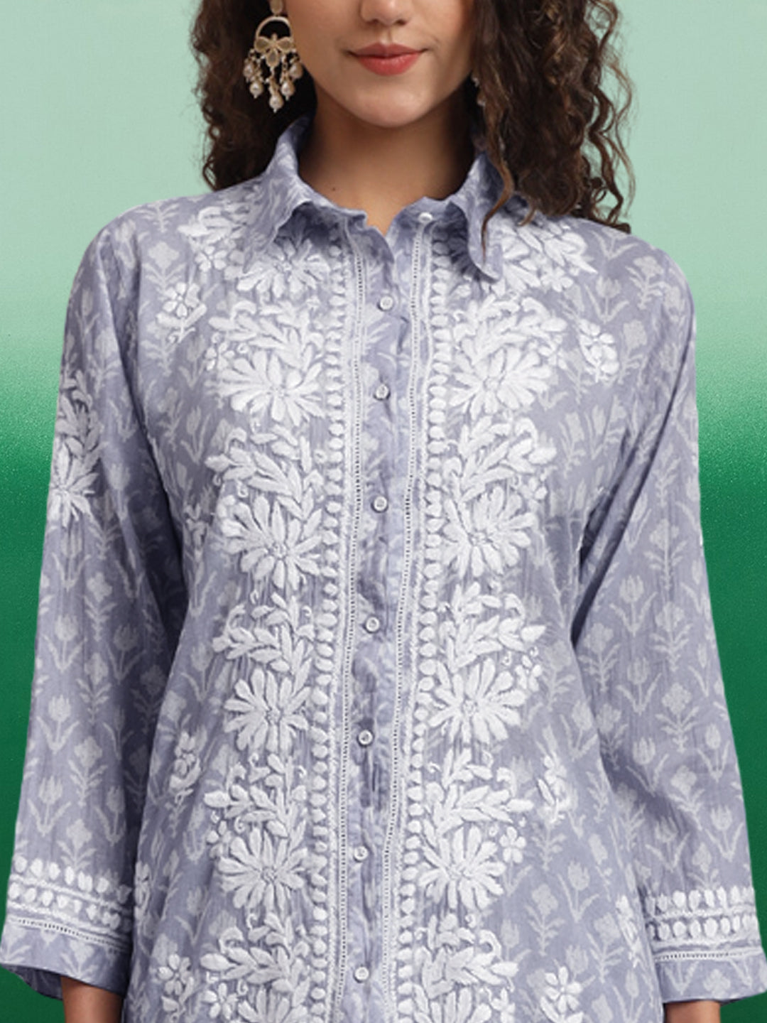 Women Chikankari Printed Mulmul Co-Ord Set for Women-AL4054 Grey