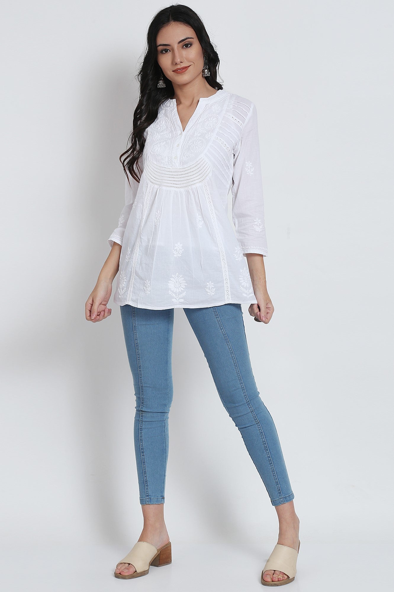 Chikankari Women Hand Embroidered Cotton Short Kurti AL2945