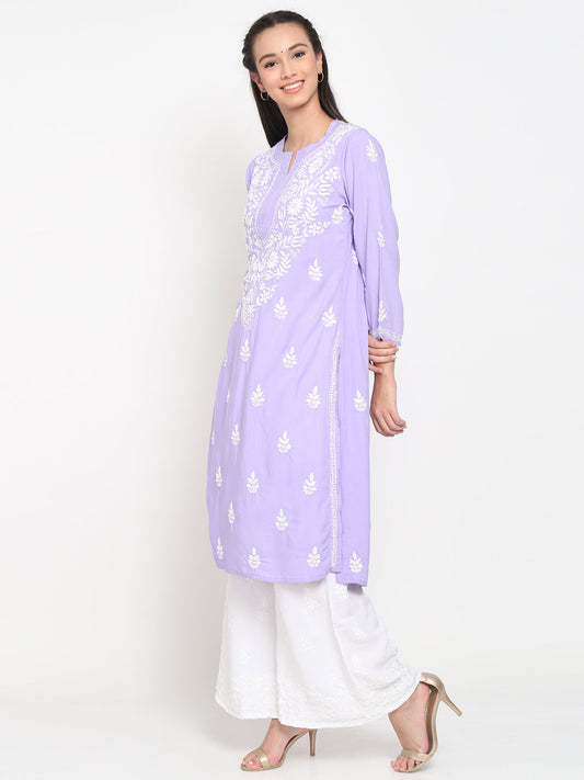Hand Embroidered Chikankari Rayon Straight Kurta-AL3451 Mauve
