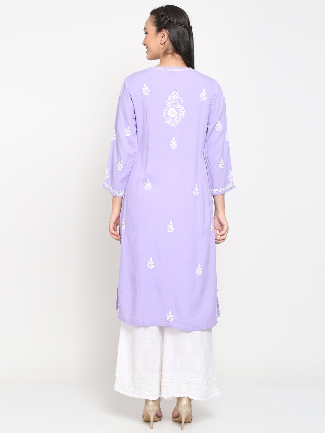 Hand Embroidered Chikankari Rayon Straight Kurta-AL3451 Mauve