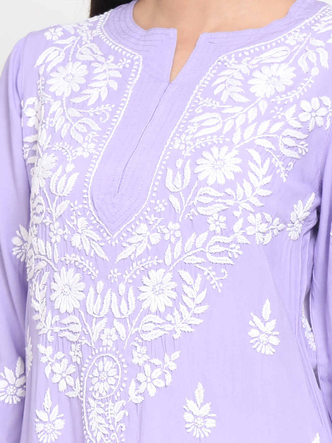 Hand Embroidered Chikankari Rayon Straight Kurta-AL3451 Mauve