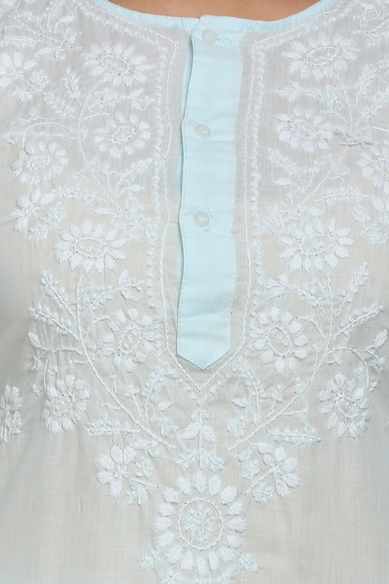 Hand Embroidered Chikankari Cotton Straight Kurta --ALNTV115 Lightblue