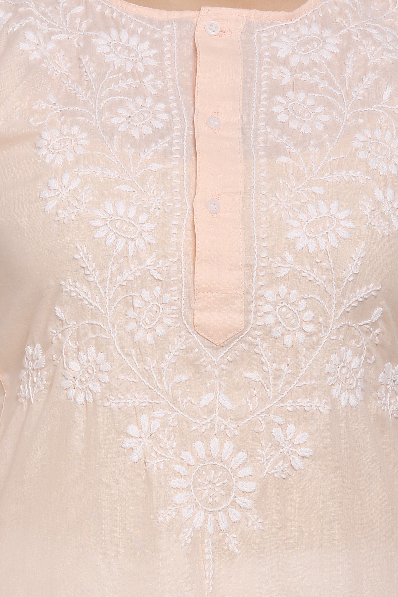 Hand Embroidered Chikankari Cotton Straight Kurta --ALNTV115 Lightpeach