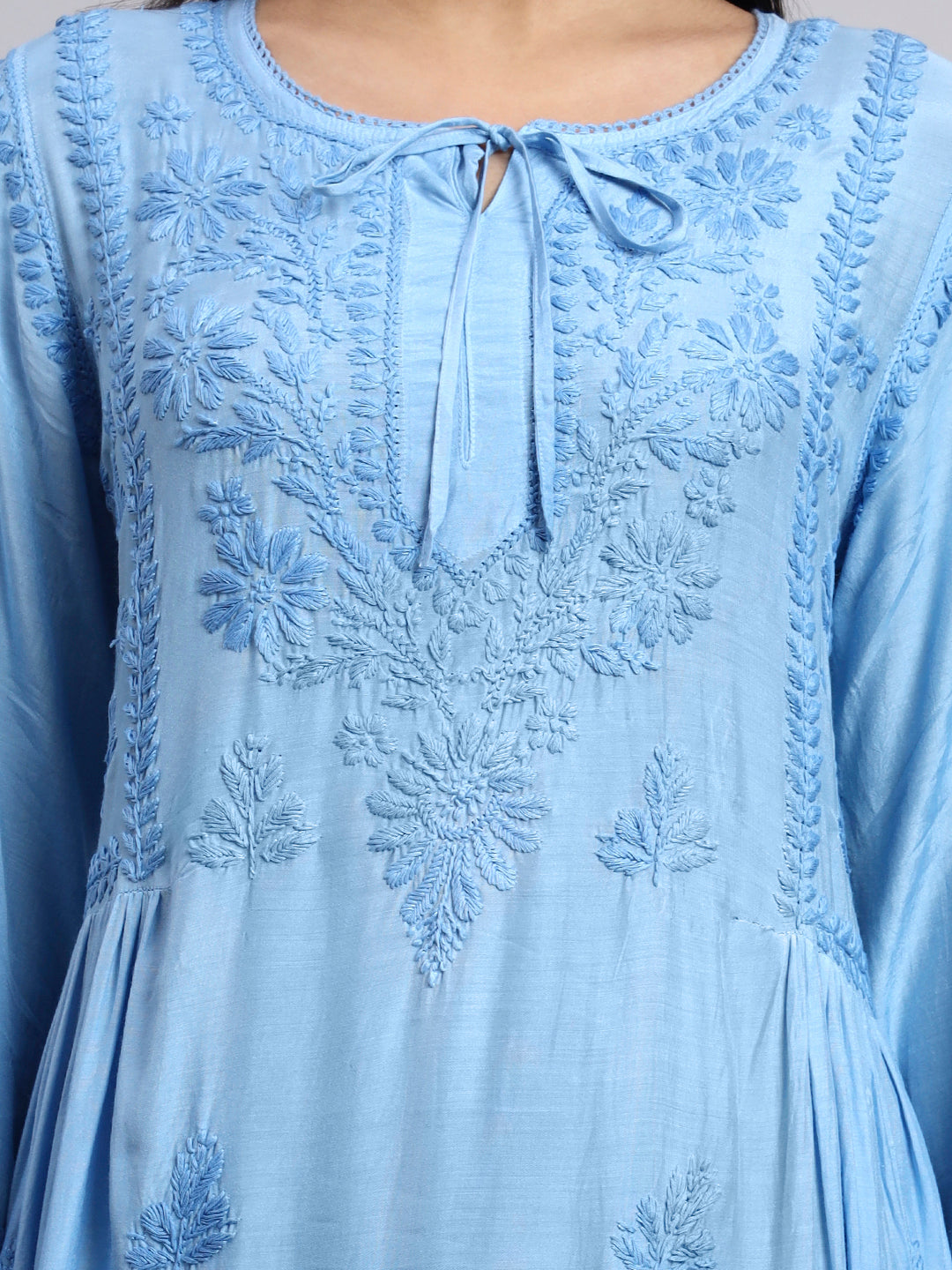 Women Hand Embroidered Chikankari Muslin Kurta Set-AL4101KS Blue