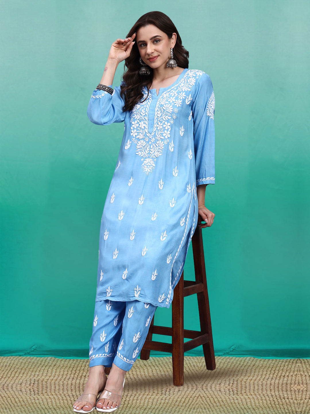Women Hand Embroidered Chikankari Muslin Kurta Set-AL4114KS New