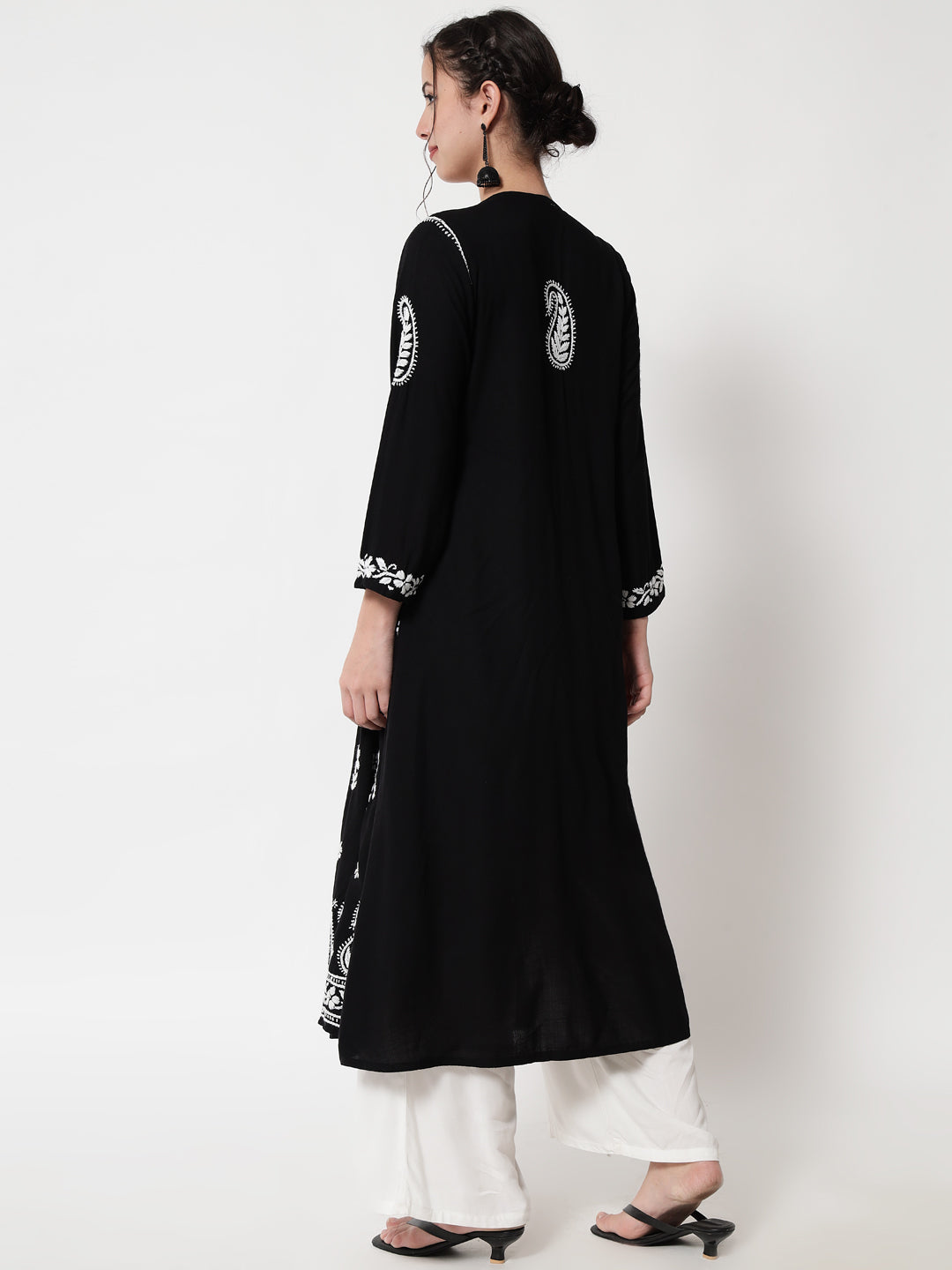 Women Hand Embroidered Chikankari Rayon Kurta-AL3549 Black