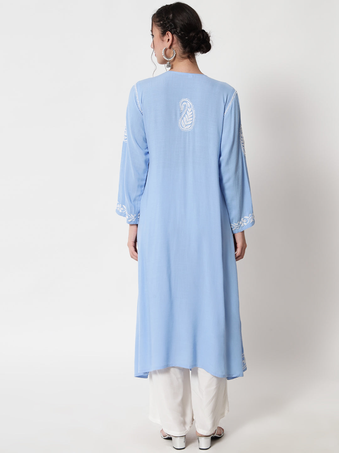 Women Hand Embroidered Chikankari Rayon Kurta-AL3549 Denimblue
