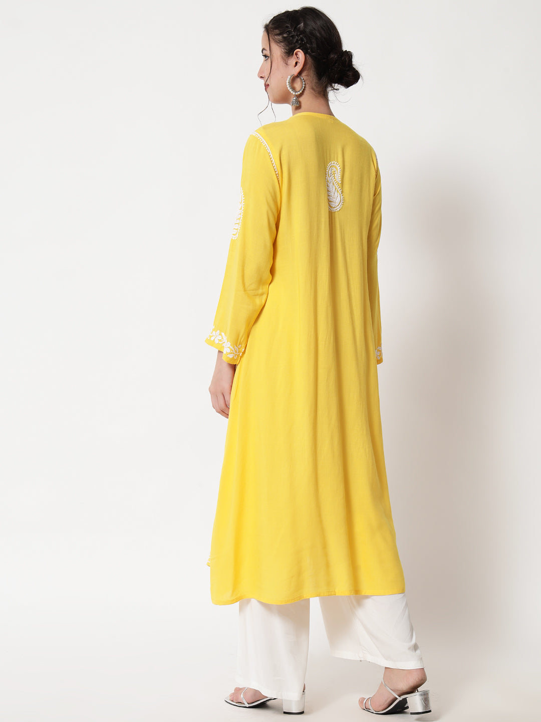Women Hand Embroidered Chikankari Rayon Kurta-AL3549 Yellow