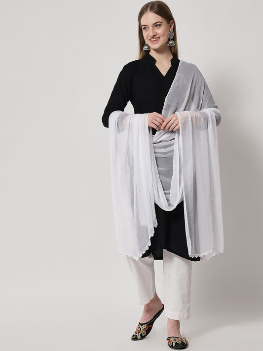 Women Hand Embroidered Chiffon Mukaish Dupatta-AL3575