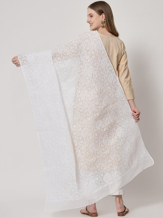 Women Hand Embroidered Kota Cotton Full Chikankari Work Dupatta-AL3573