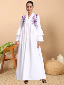 Women Embroided Cotton Jalabiya-AL3697B Purple